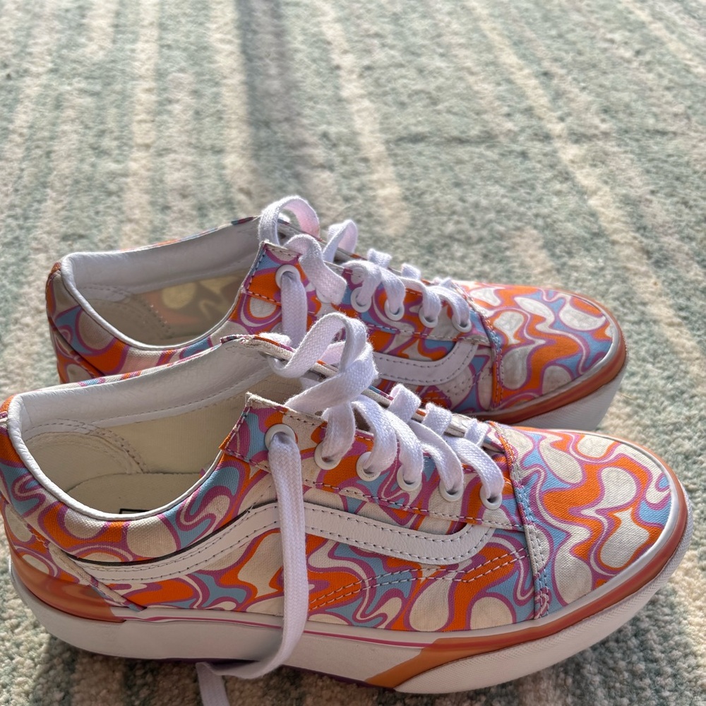 Vans Old Skool Stacked UV Peace Orange & White Platform Shoes - Picture 5 of 13